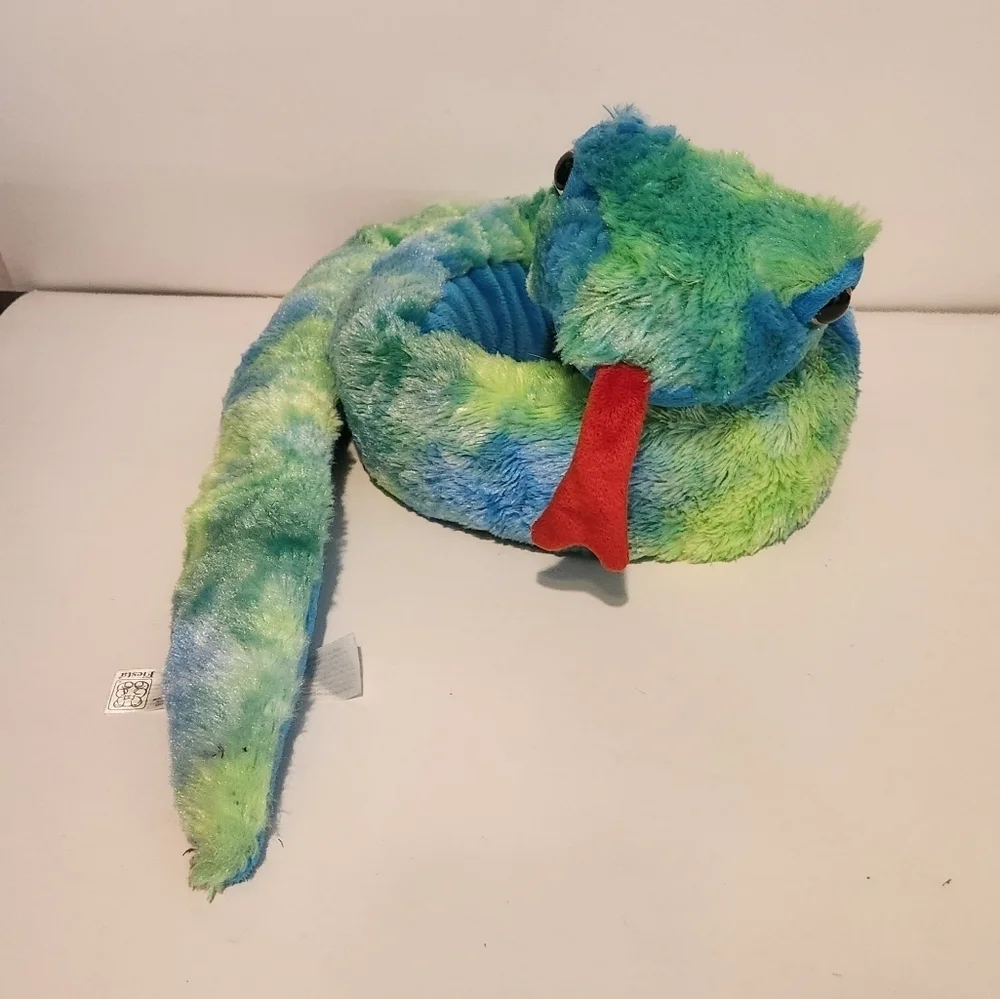 64” Fiesta Blue and Green Watercolor Design Snake Plush